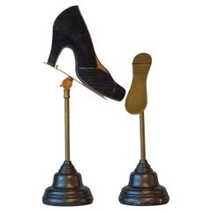 Antique 19th C. Victorian English Department Store Brass Shoe Display Counter Stand Set