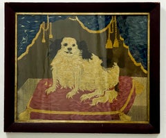 19th-C. Victorian English Framed Dog Needlework Depicting a Cavalier Spaniel