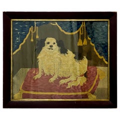 19th-C. Victorian English Framed Dog Needlework Depicting a Cavalier Spaniel