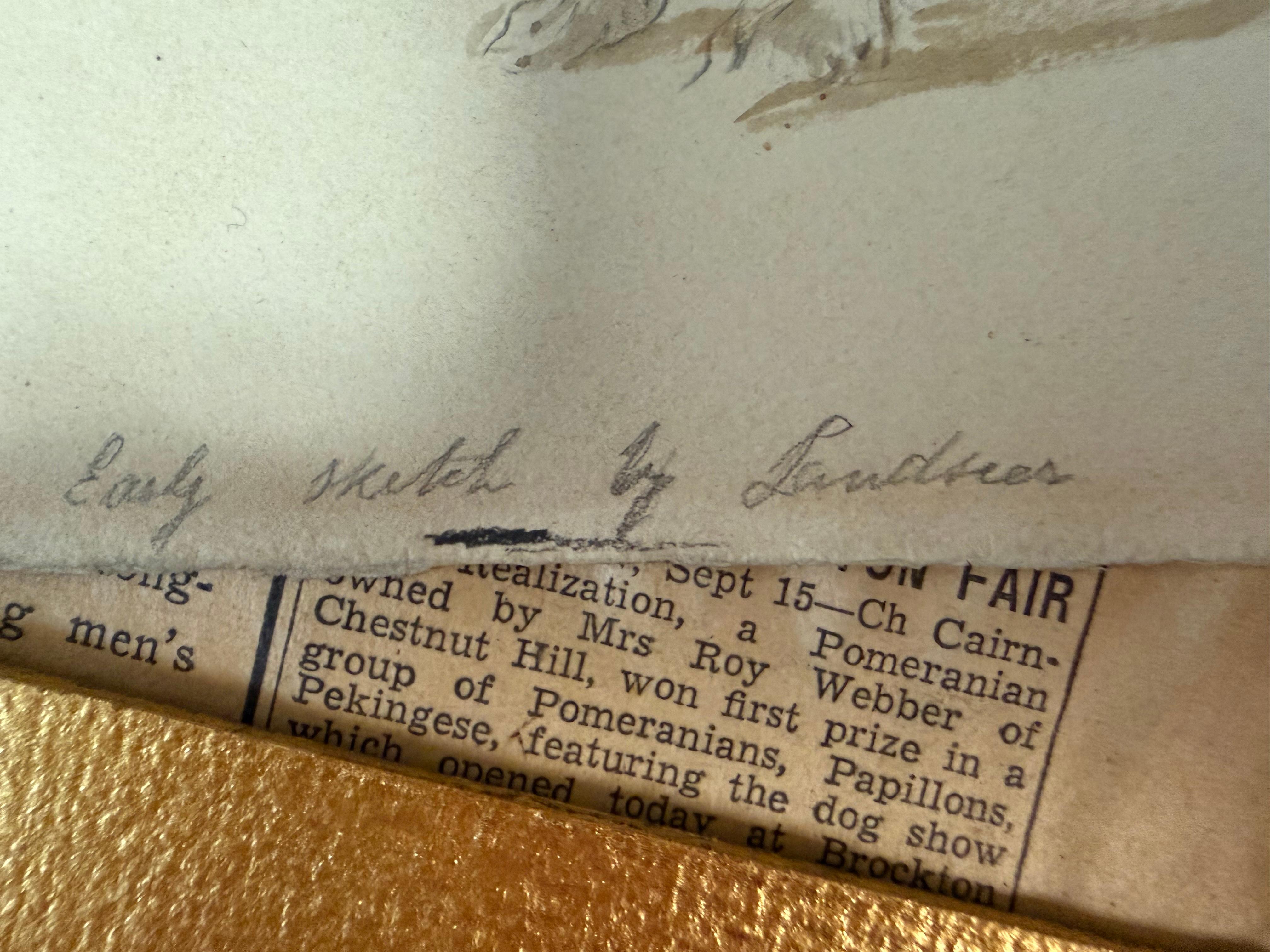 Dies ist ein charmantes frühes englisches Aquarell, das Sir Edwin Henry Landseer zugeschrieben wird, einem der berühmtesten britischen Künstler der viktorianischen Ära. Dieses kleine Gemälde hat eine Notiz am unteren Rand, die besagt, dass es ein