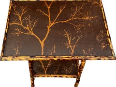 19th-C. Victorian Era Aesthetic Movement Burnt Bamboo Side Table Faux Bois Paper