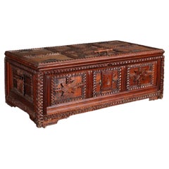 Antique 19th-C. Victorian Era Continental Carved Tramp Art / Folk Art Trunk or Box