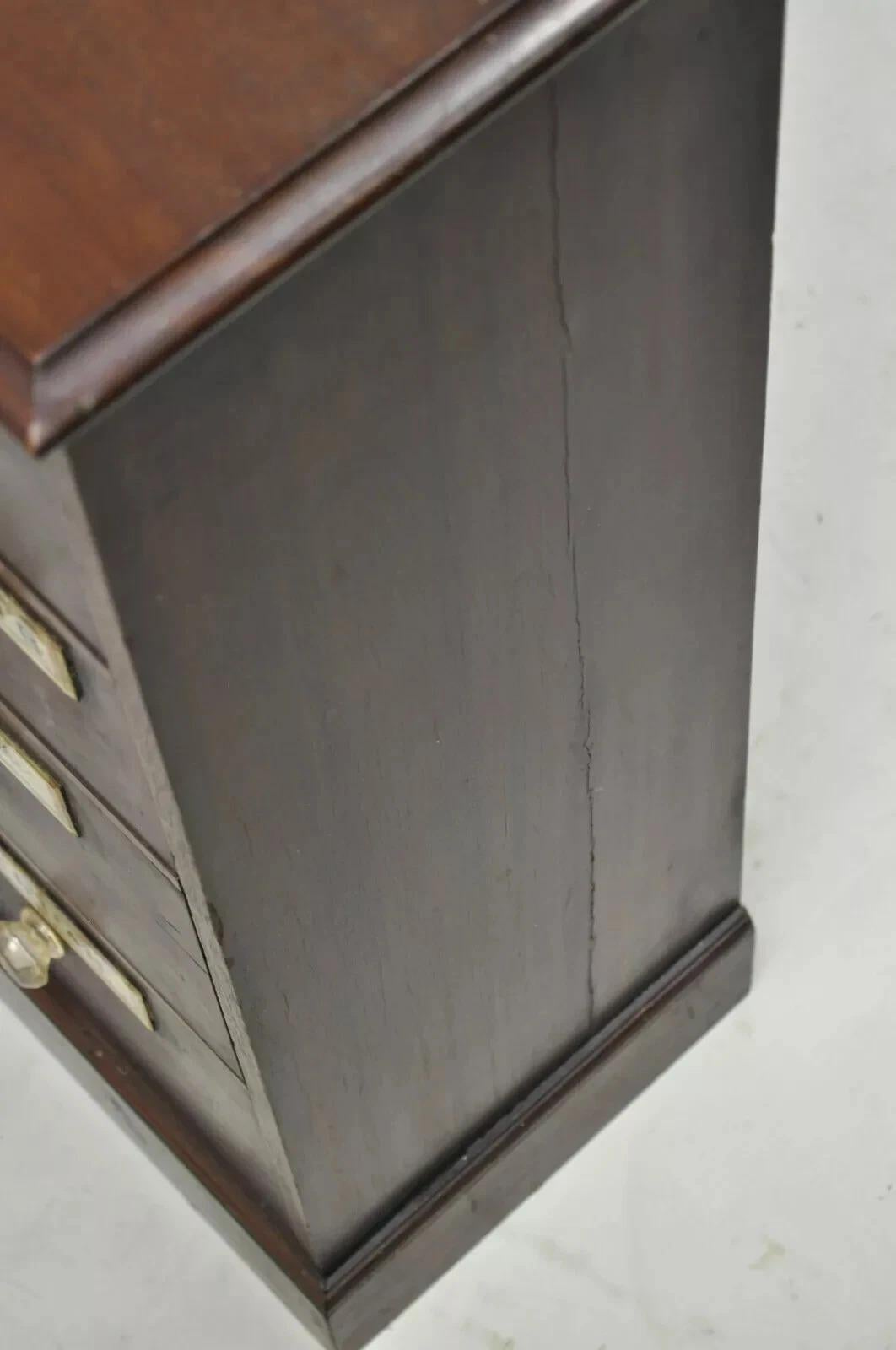 19th C. Victorian Mahogany Apothecary Medicine Cabinet w/ 10 Drawers Glass Pulls For Sale 4