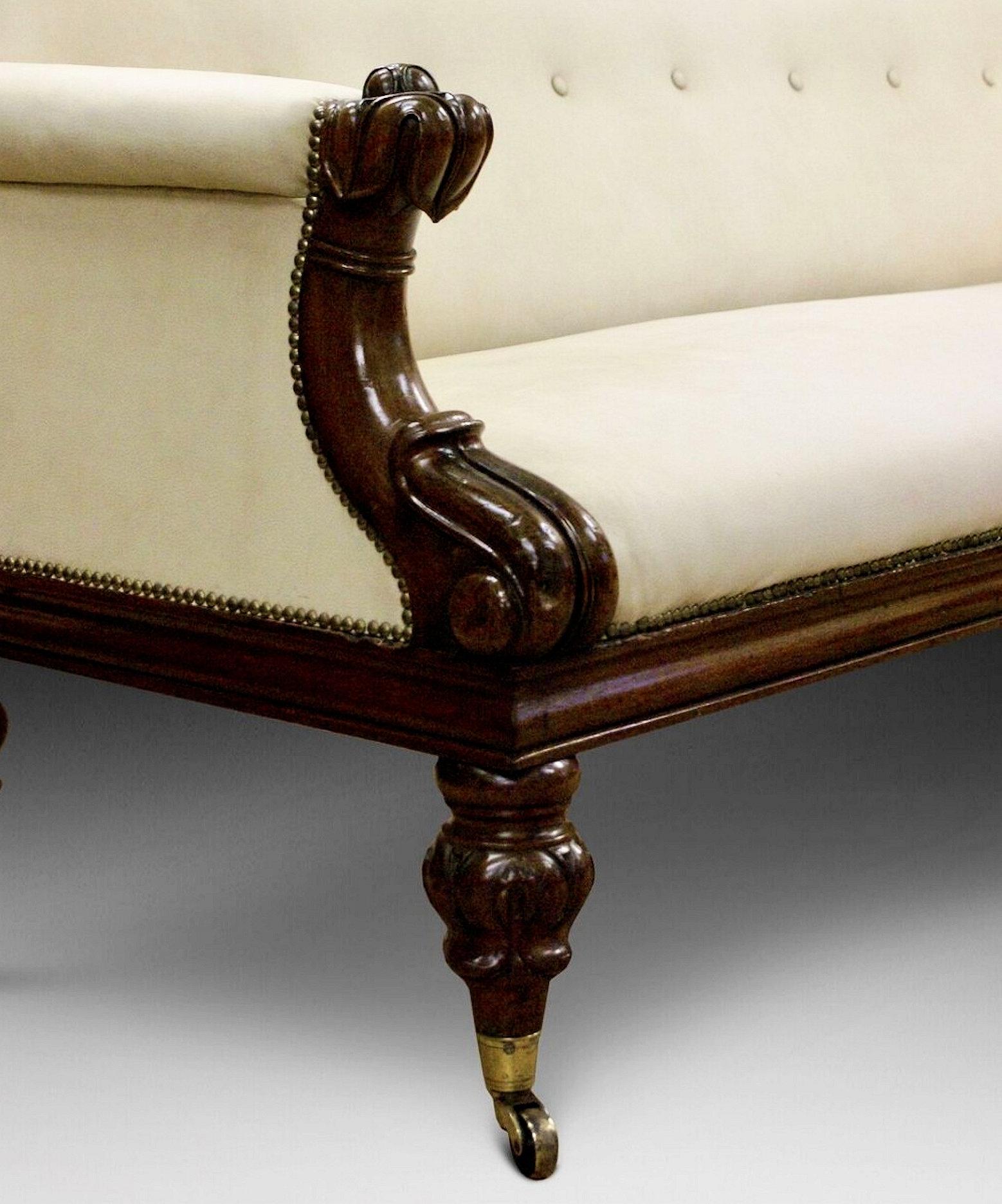 Carved 19th C. Victorian Mahogany Upholstered Sofa