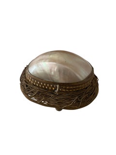 19th C. Victorian Mother of Pearl Shell Bird's Nest Wire Trinket Box Casket