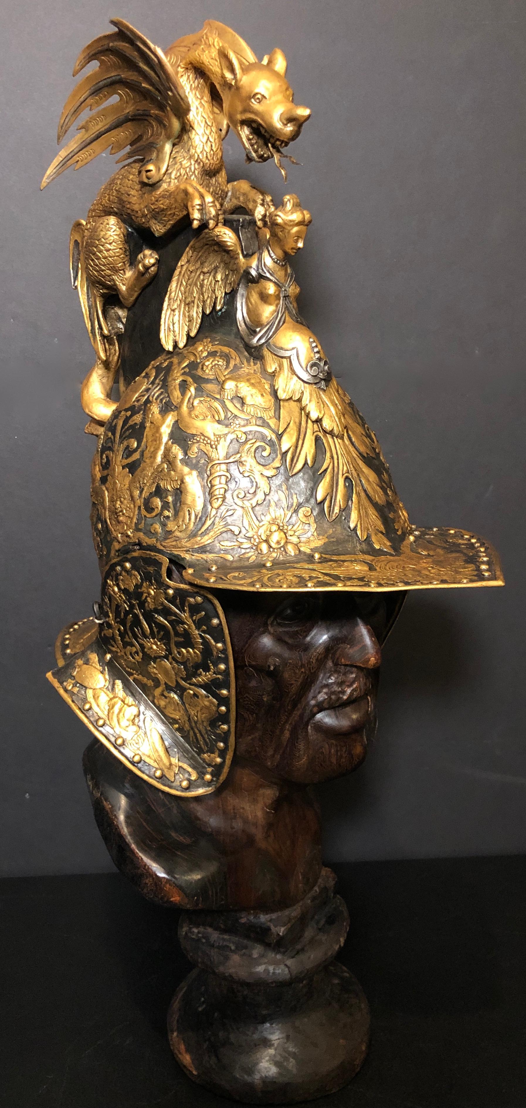 French Victorian Museum Reproduction of King Henry II Embossed Burgonet Helmet