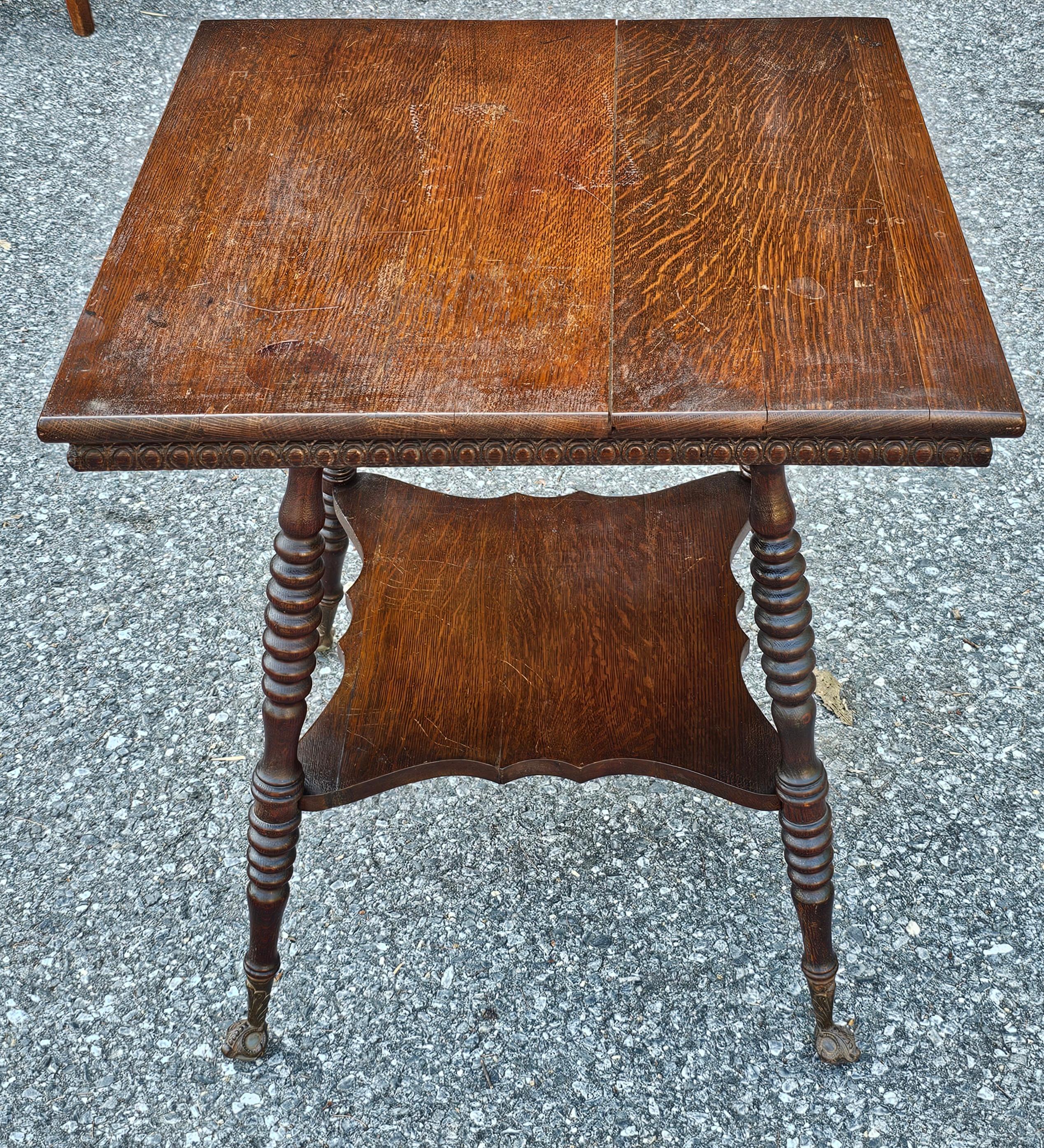 American Colonial 19th C. Victorian Oak Claw and Glass Ball Foot Parlor Table For Sale