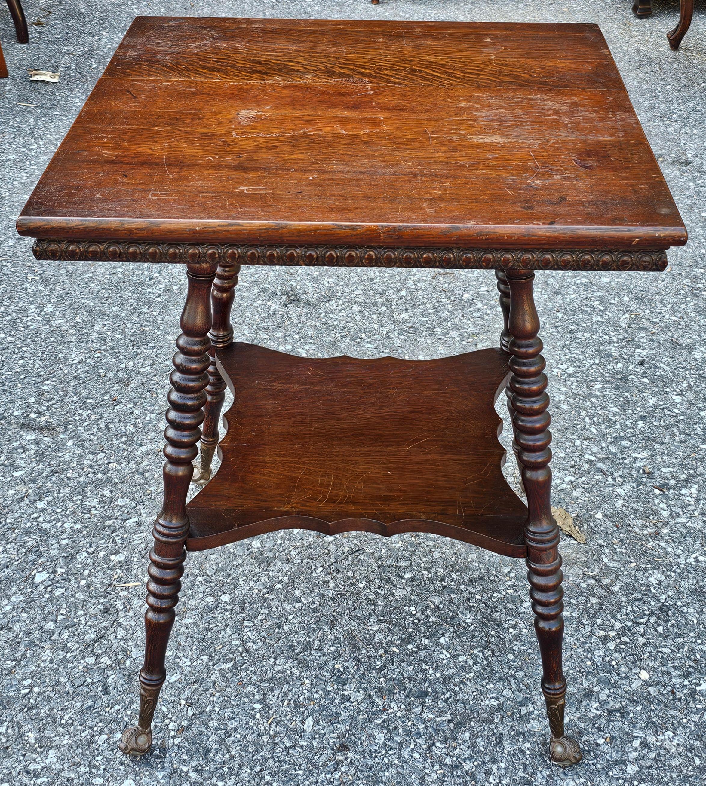 American 19th C. Victorian Oak Claw and Glass Ball Foot Parlor Table For Sale