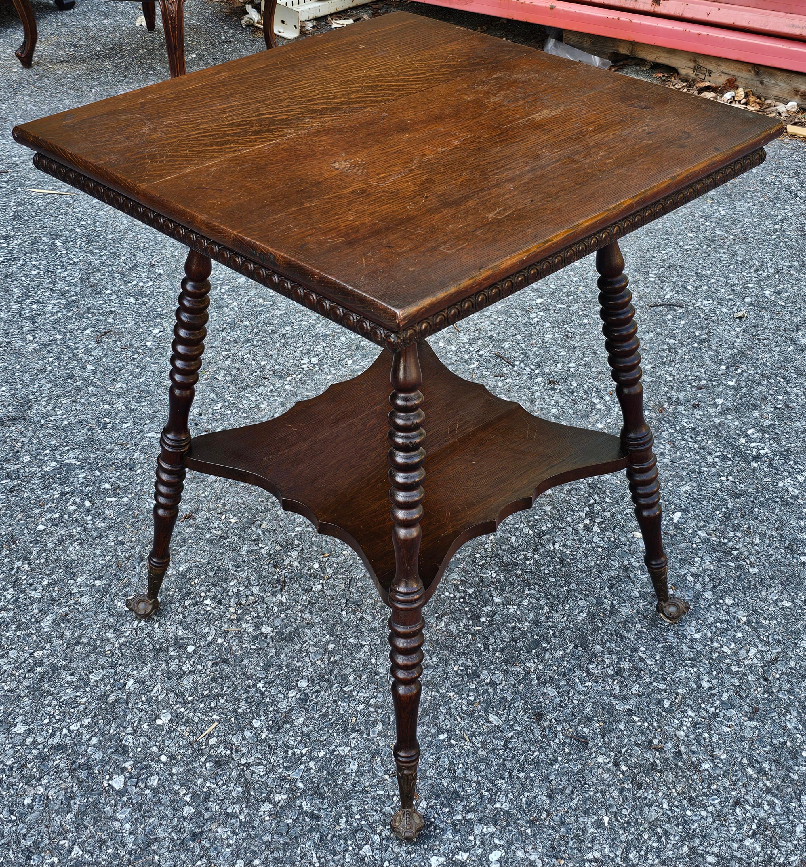 19th C. Victorian Oak Claw and Glass Ball Foot Parlor Table In Good Condition For Sale In Germantown, MD