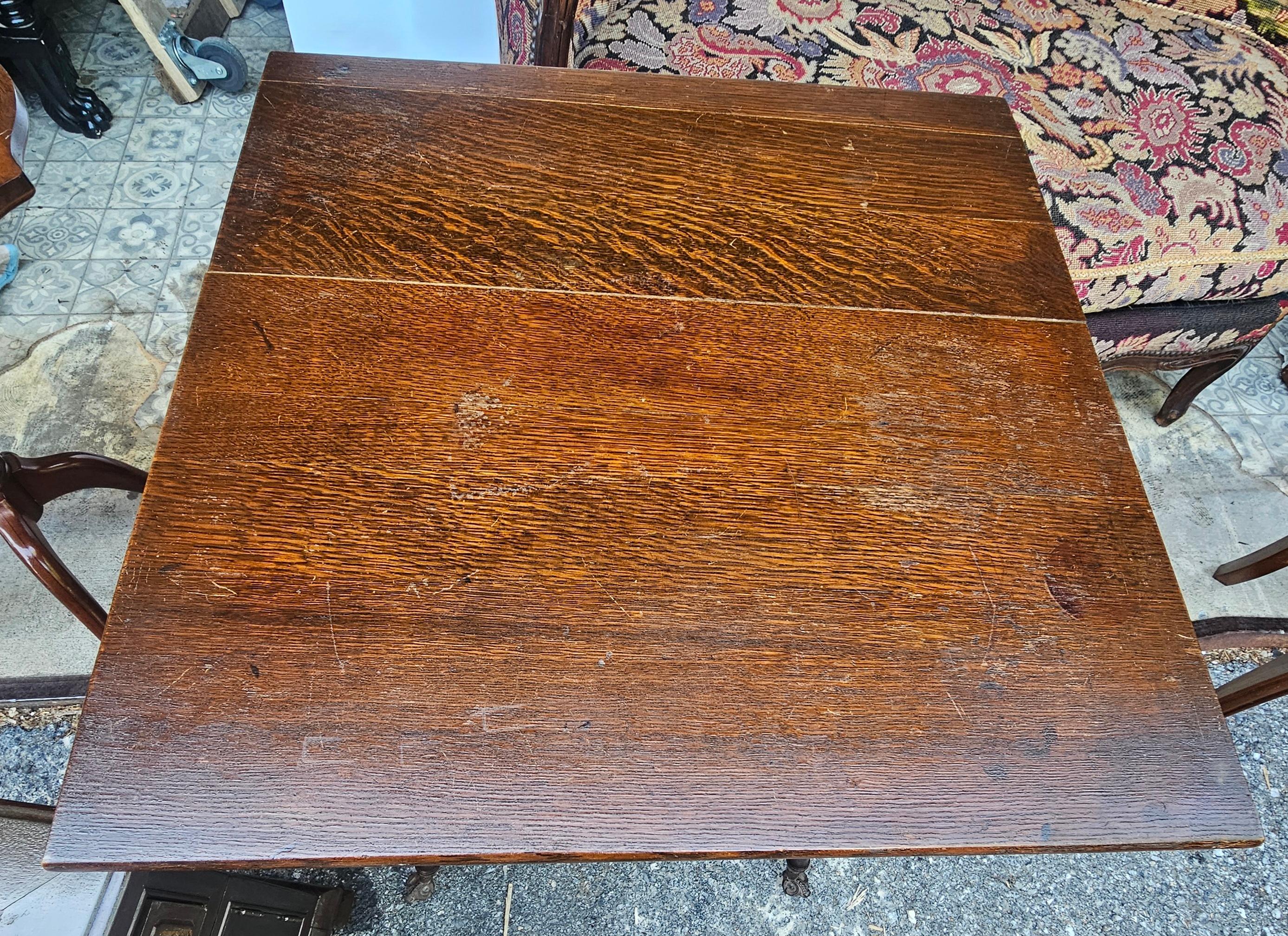 19th C. Victorian Oak Claw and Glass Ball Foot Parlor Table For Sale 1