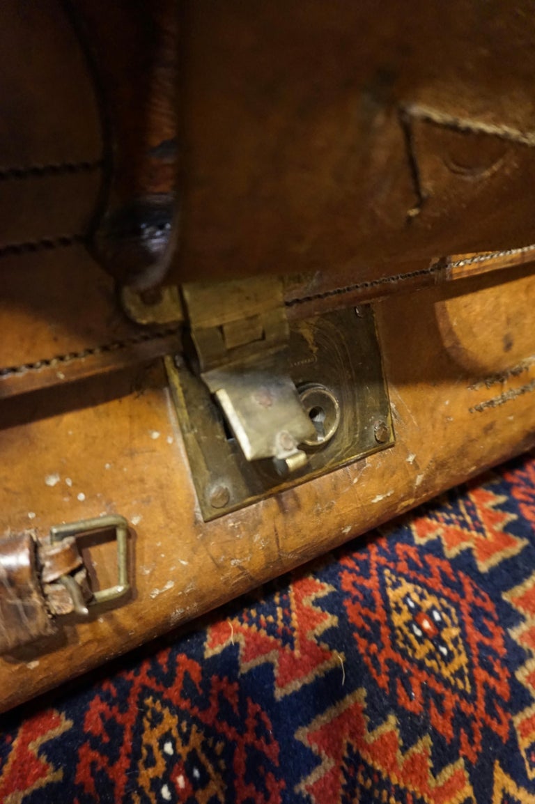 19th C. Victorian Original Double Handled Initialed Leather Portmanteau Suitcase For Sale 5
