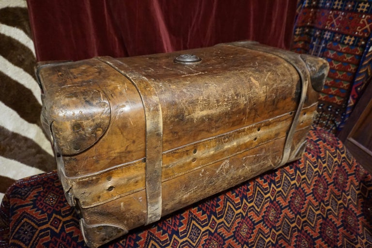 19th C. Victorian Original Double Handled Initialed Leather Portmanteau Suitcase For Sale 7