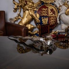 19th C Victorian Solid Silver & Antelope Horn Gimble Cigar Lighter, c.1895