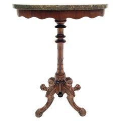 19th c. Victorian Walnut Carved Chippendale Style Gueridon Marble Top Table