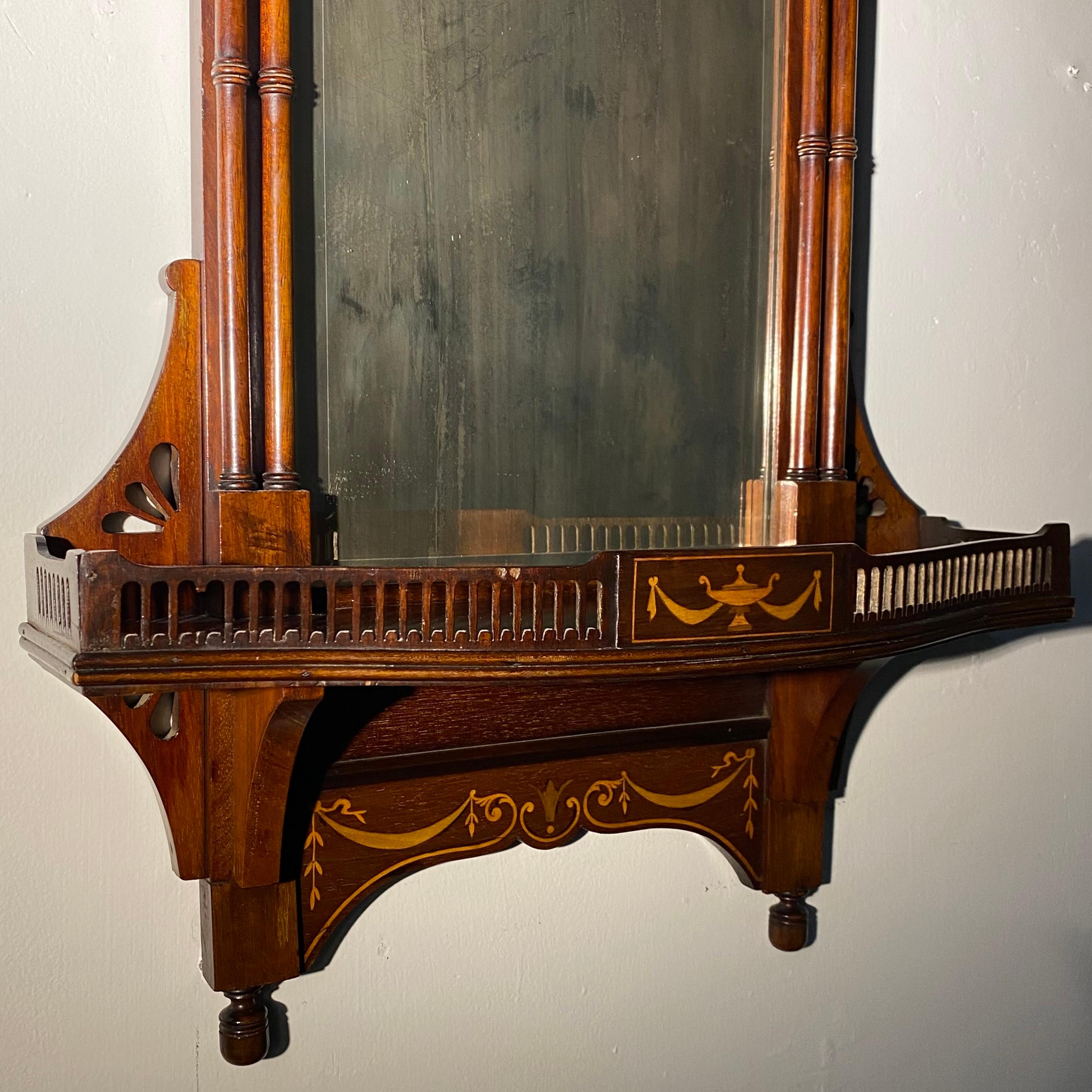 Early 20th Century 19th C Victorian Walnut with Inlay Valet Wall Mirror