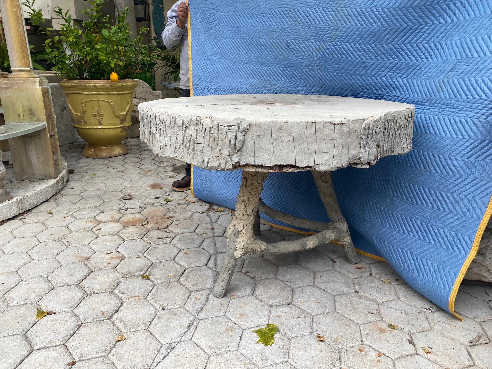 19. Jh. Großer Faux Bois Gartenbaumtisch & handgefertigte runde Platte 11