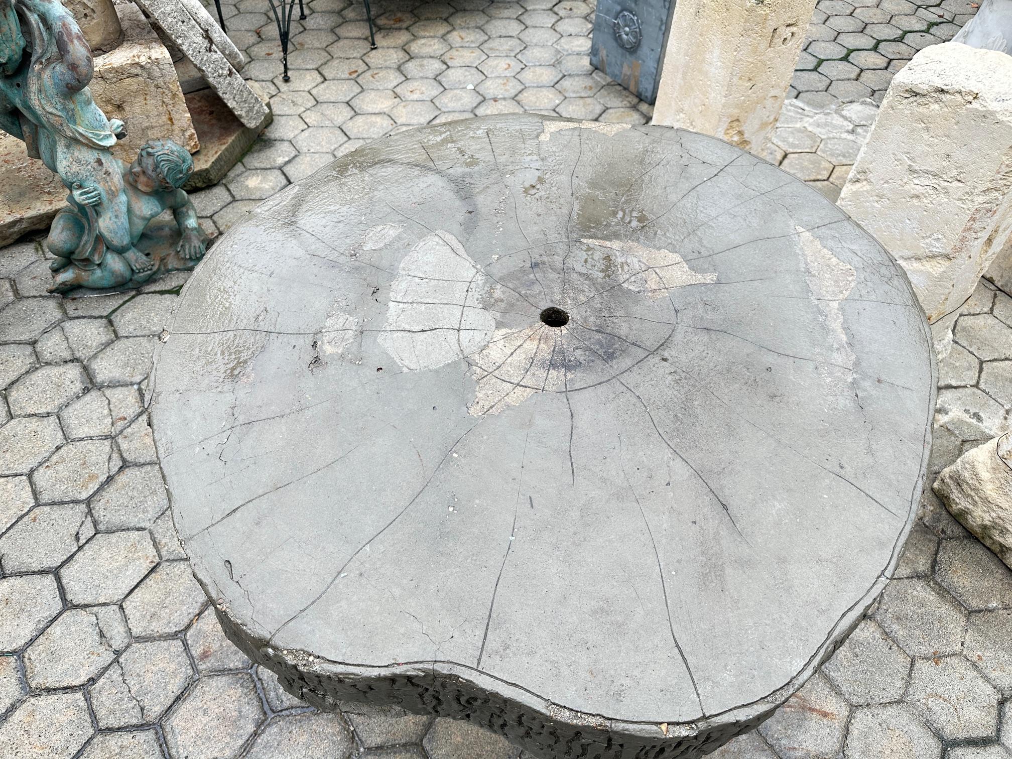 19th C. Vintage Large Faux Bois Garden Tree Table & Hand Crafted Round Top 12