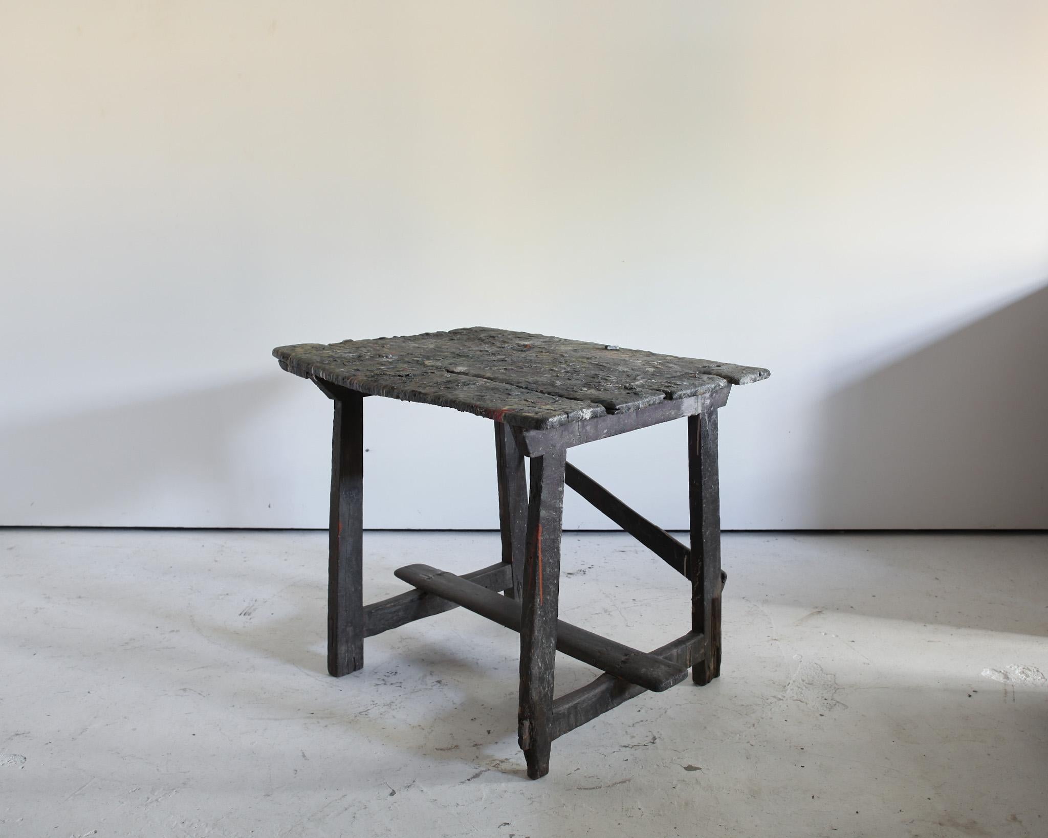A totally unique 19th C. Catalan desk/side table used for many, many years by an artist from the town of “Olot”.

Heavily worn with multiple decades paint build up.

A work of art in its own right.

Sympathetically restored in our London workshop.