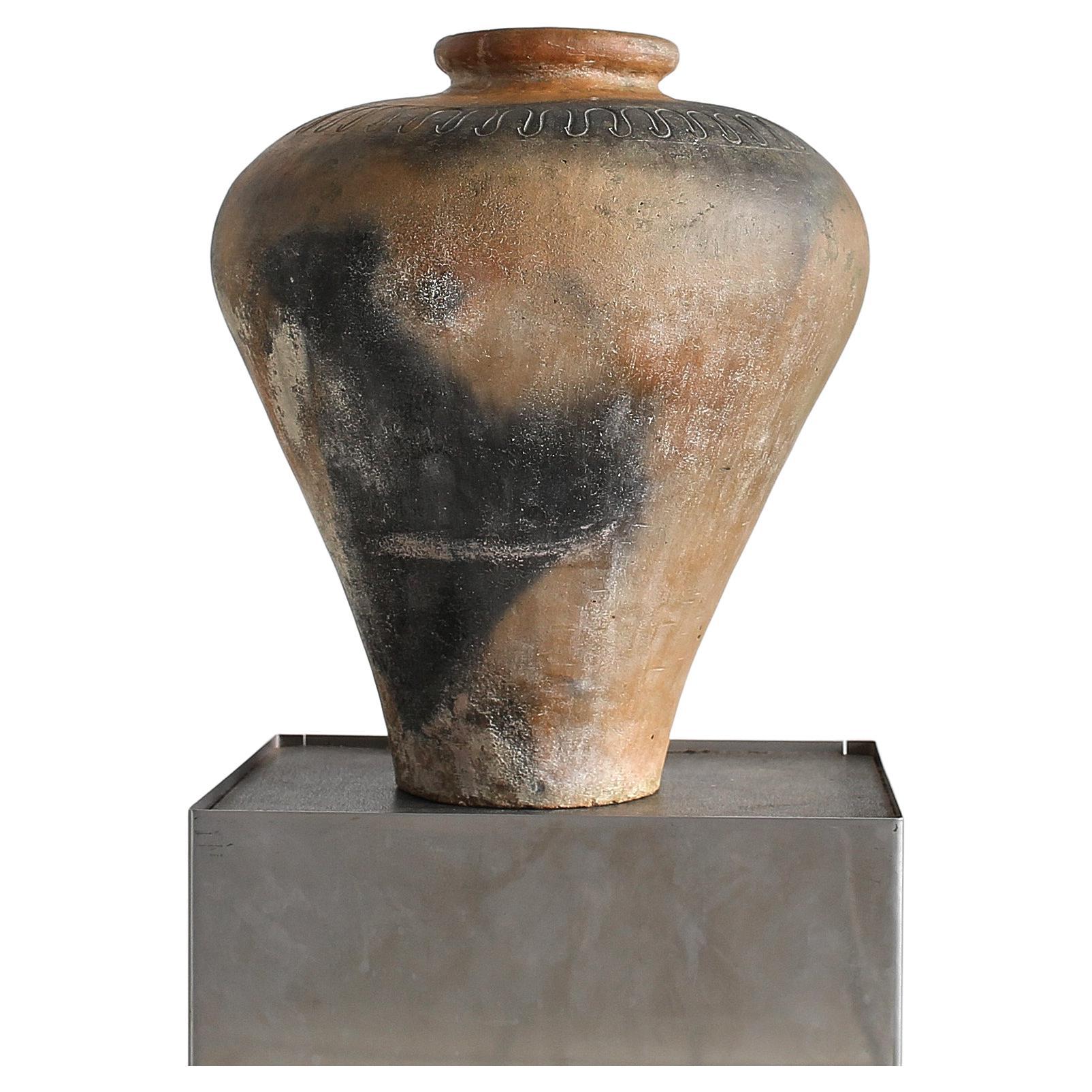 Vaso in terracotta giapponese Wabi Sabi del XIX secolo in vendita