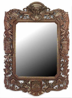 American Victorian Carved Mahogany Military Design Wall Mirror