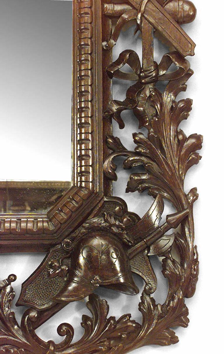 American Victorian Carved Mahogany Military Design Wall Mirror For Sale 3