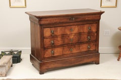 19th c. Walnut Commode with Lions Head Pulls, France