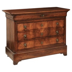 19th c. Walnut Commode with Lions Head Pulls, France