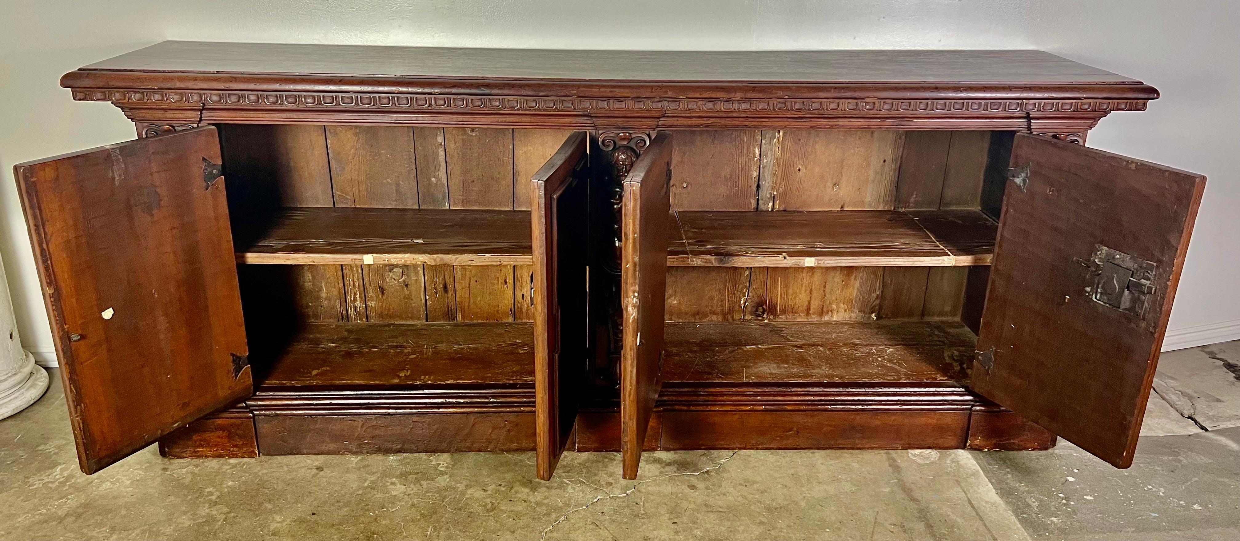 19th Century Walnut Italian Credenza with Intricate Carving Throughout 5