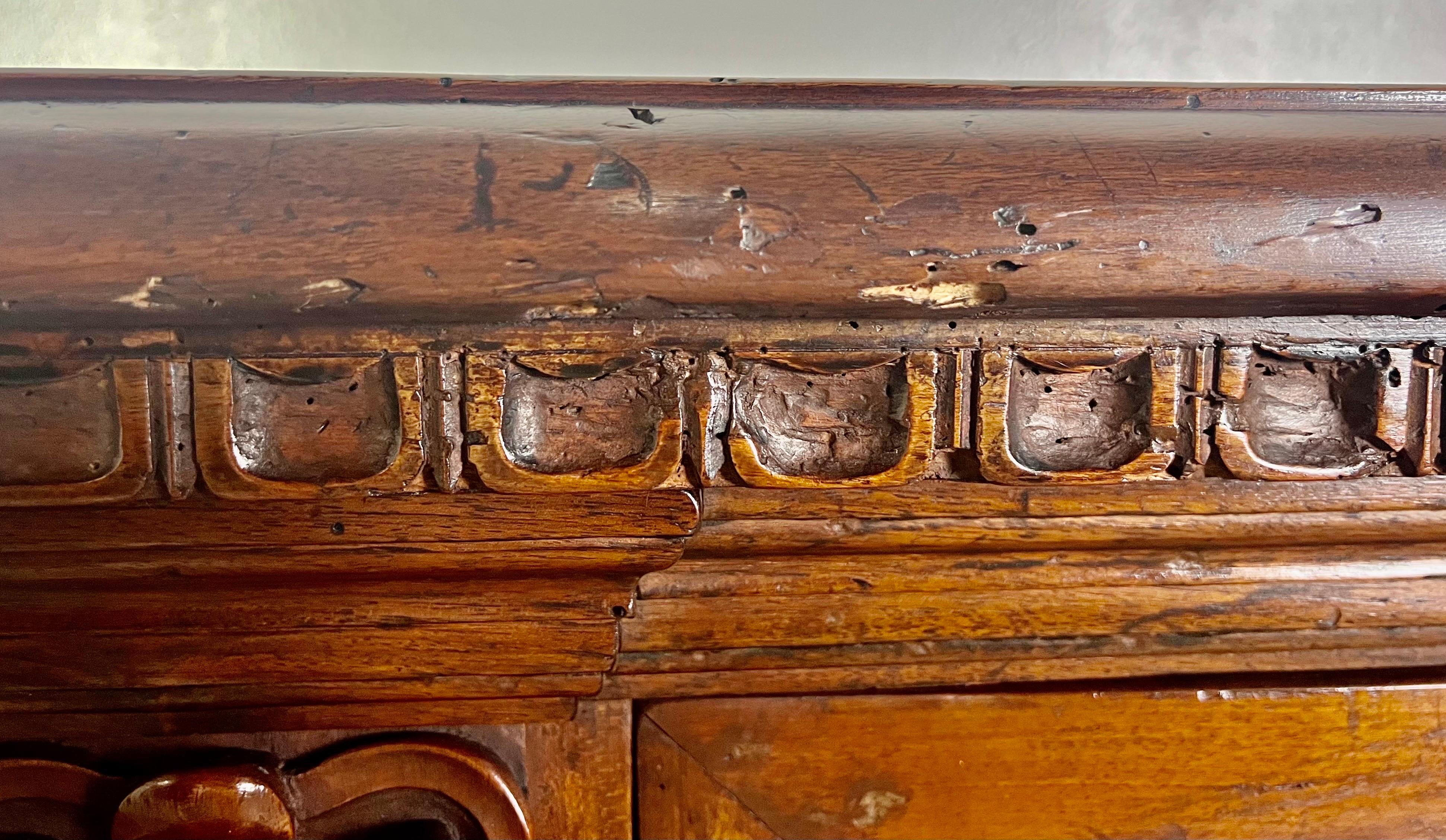 19th Century Walnut Italian Credenza with Intricate Carving Throughout For Sale 7