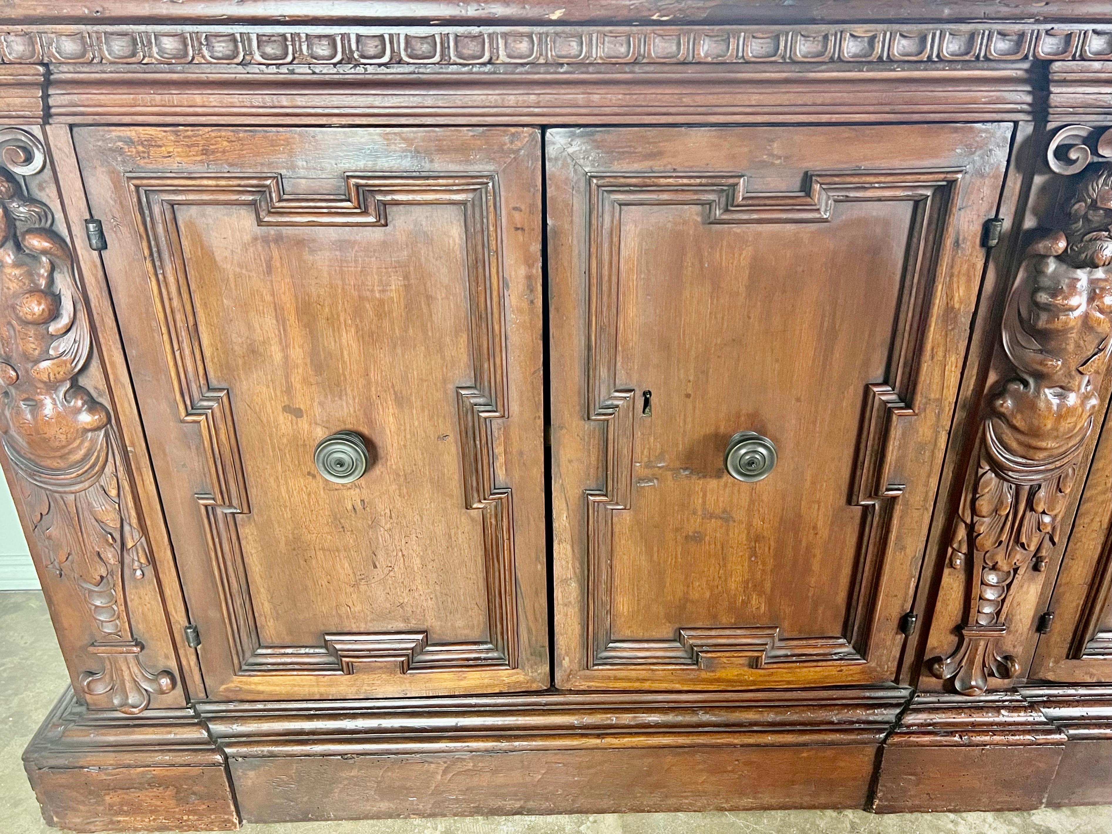 19th Century Walnut Italian Credenza with Intricate Carving Throughout For Sale 3