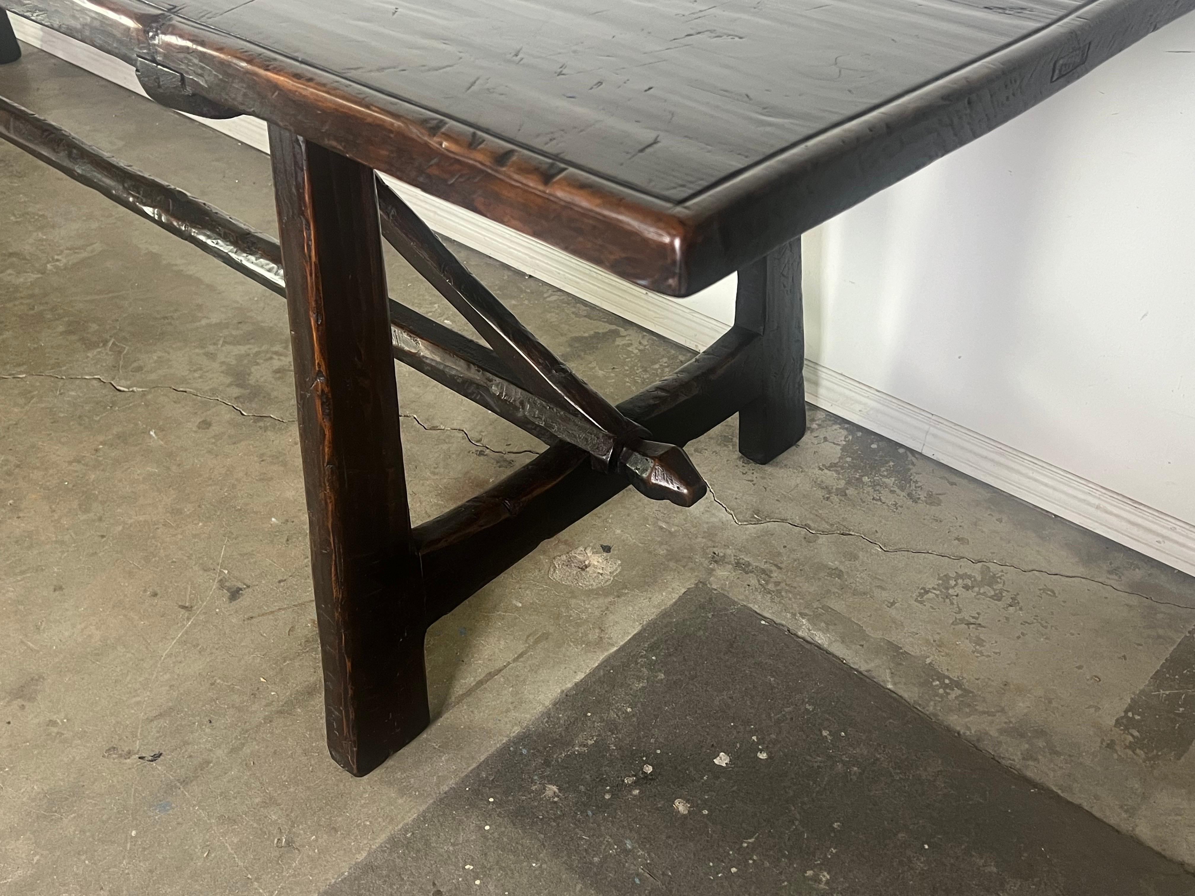 19th C. Walnut Italian Primitive Style Dining Table 16