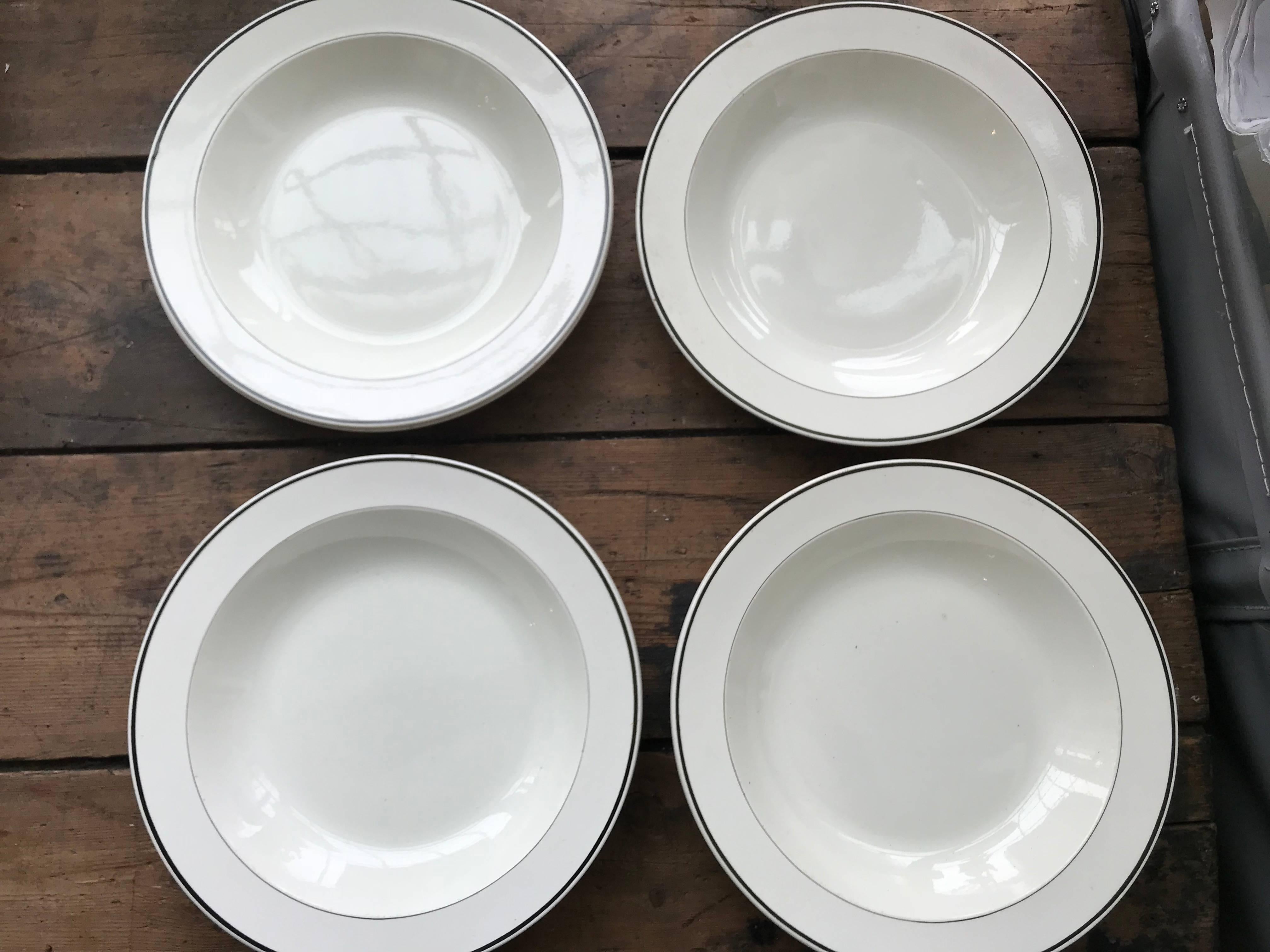 English 19th Century Wedgewood Creamware or Brown Transfer-Rimmed Soup Bowls For Sale