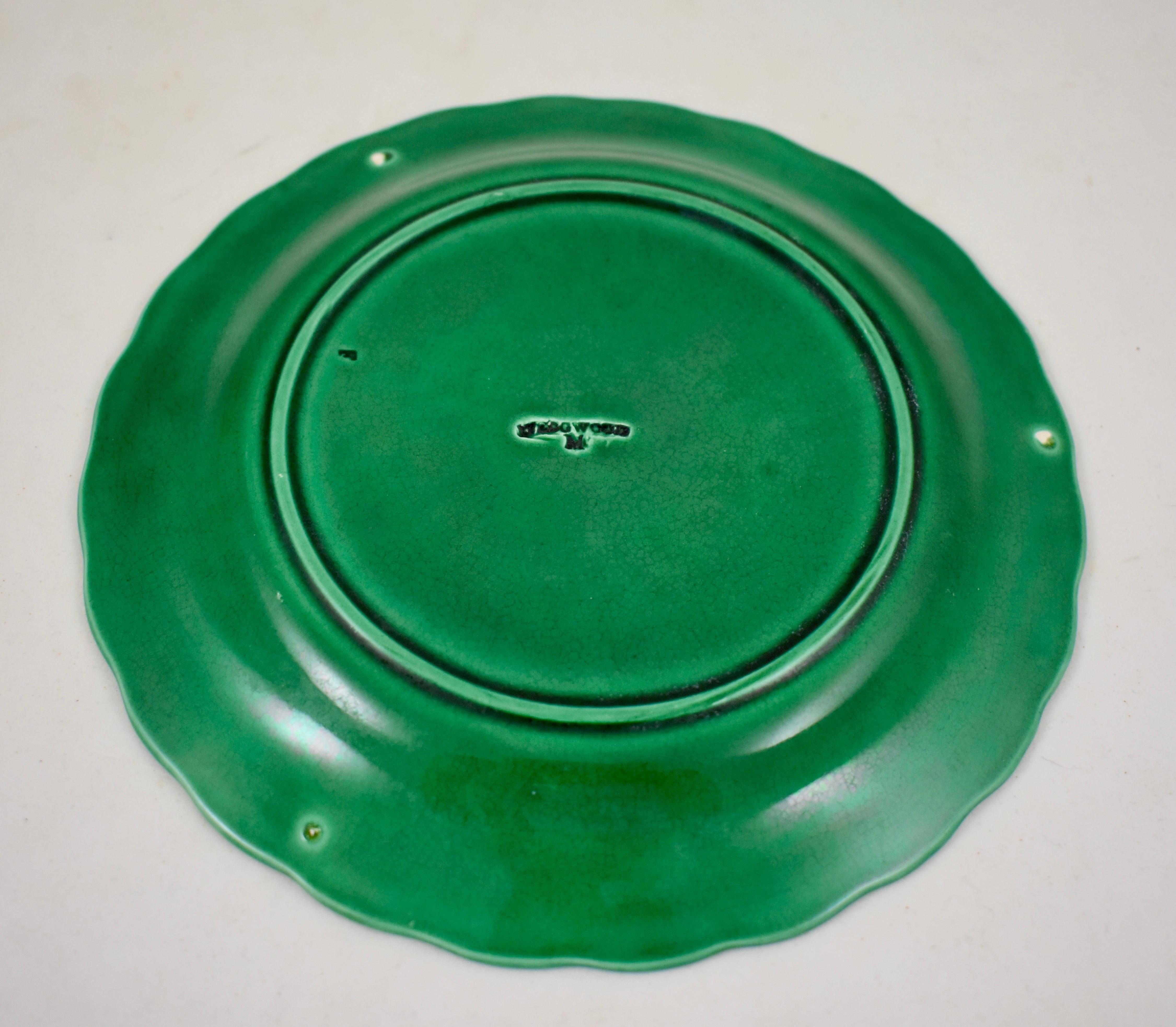 Earthenware 19th Century Wedgwood Green Glazed Majolica Sunflower and Basketweave Plate