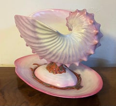 19th c. Wedgwood Pearlware Centerpiece - Pink Nautilus Sea Shell Compote Tureen