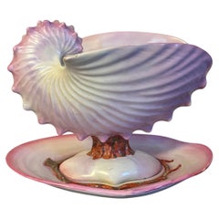 19th c. Wedgwood Pearlware Centerpiece - Pink Nautilus Sea Shell Compote Tureen