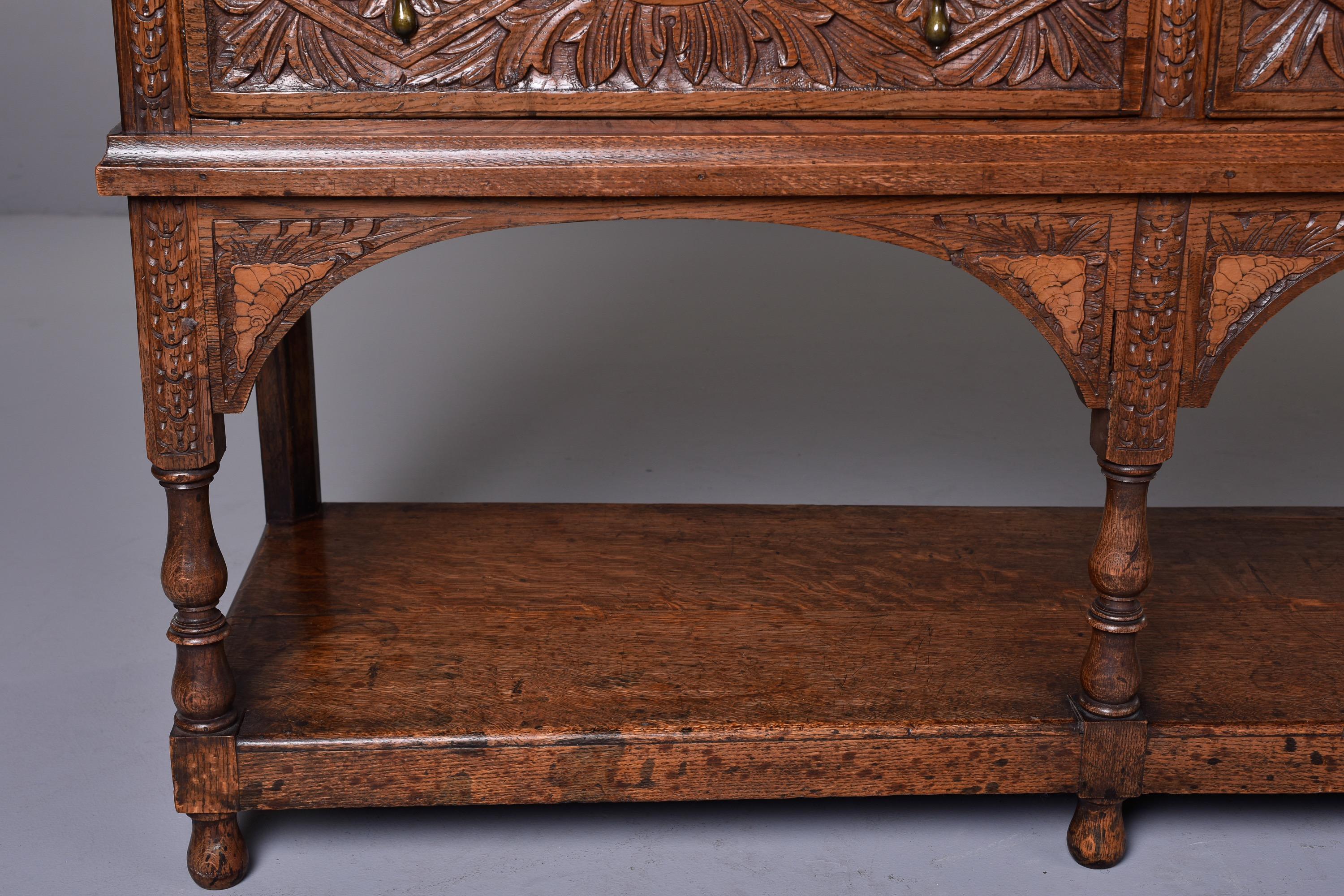 19th C Welsh Carved Oak Dresser Base Table In Good Condition In Troy, MI
