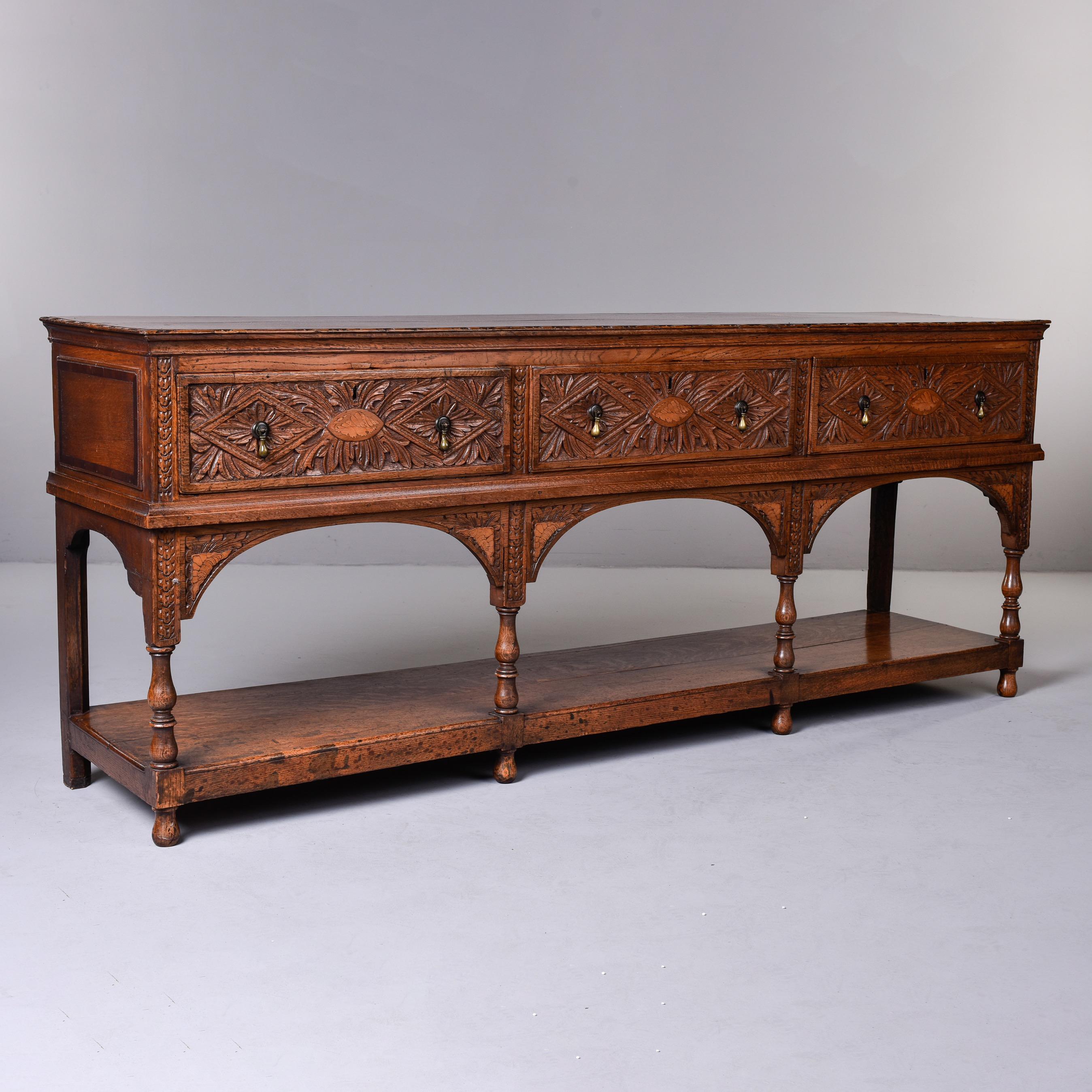 19th Century 19th C Welsh Carved Oak Dresser Base Table
