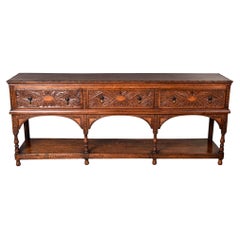 Antique 19th C Welsh Carved Oak Dresser Base Table