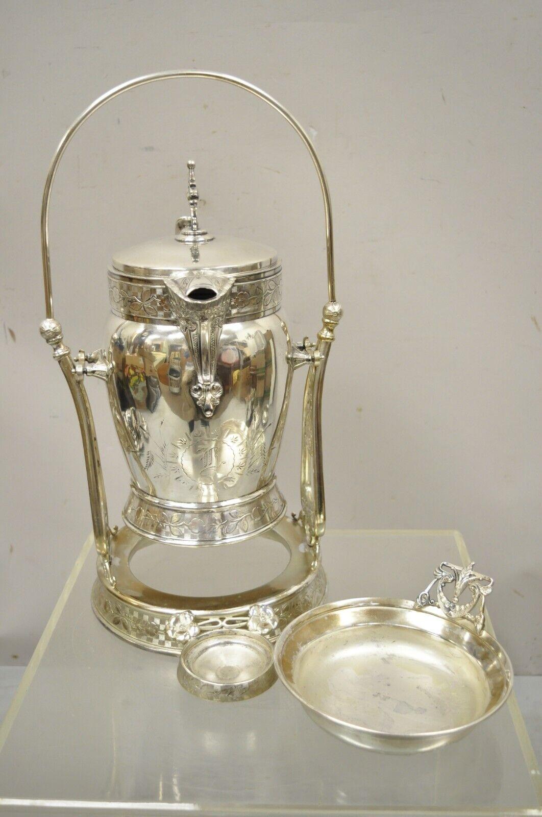 19th C Wilcox Silverplate Victorian Ornate Water Lemonade Pitcher on Tilt Stand For Sale 1