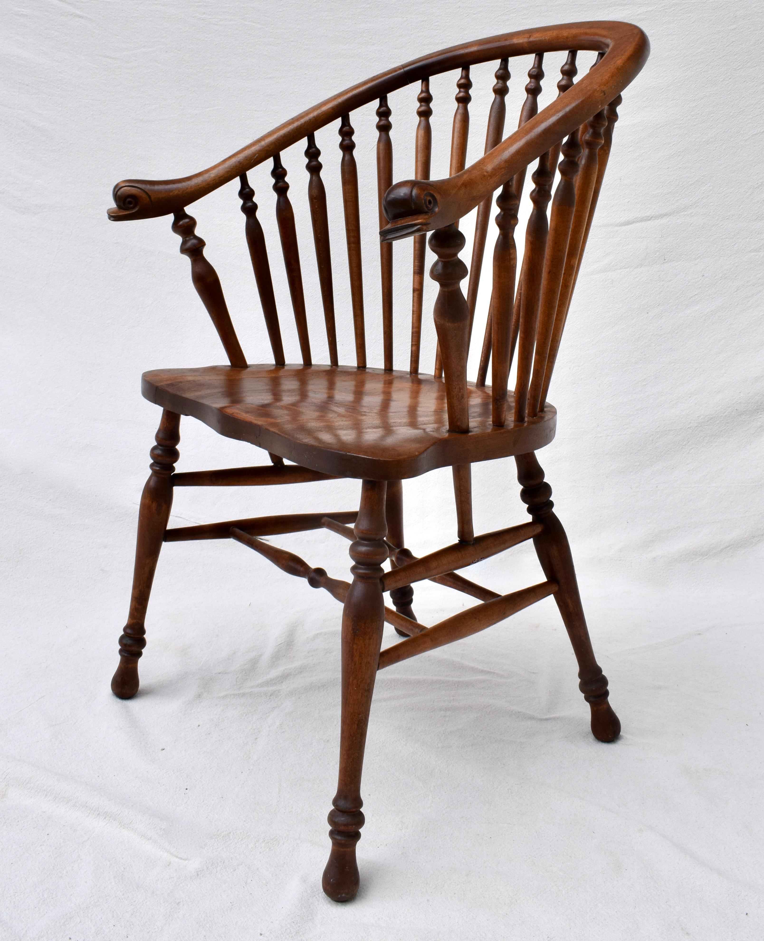 19th C. Windsor Style Chair with Dolfin Head Arms For Sale 5