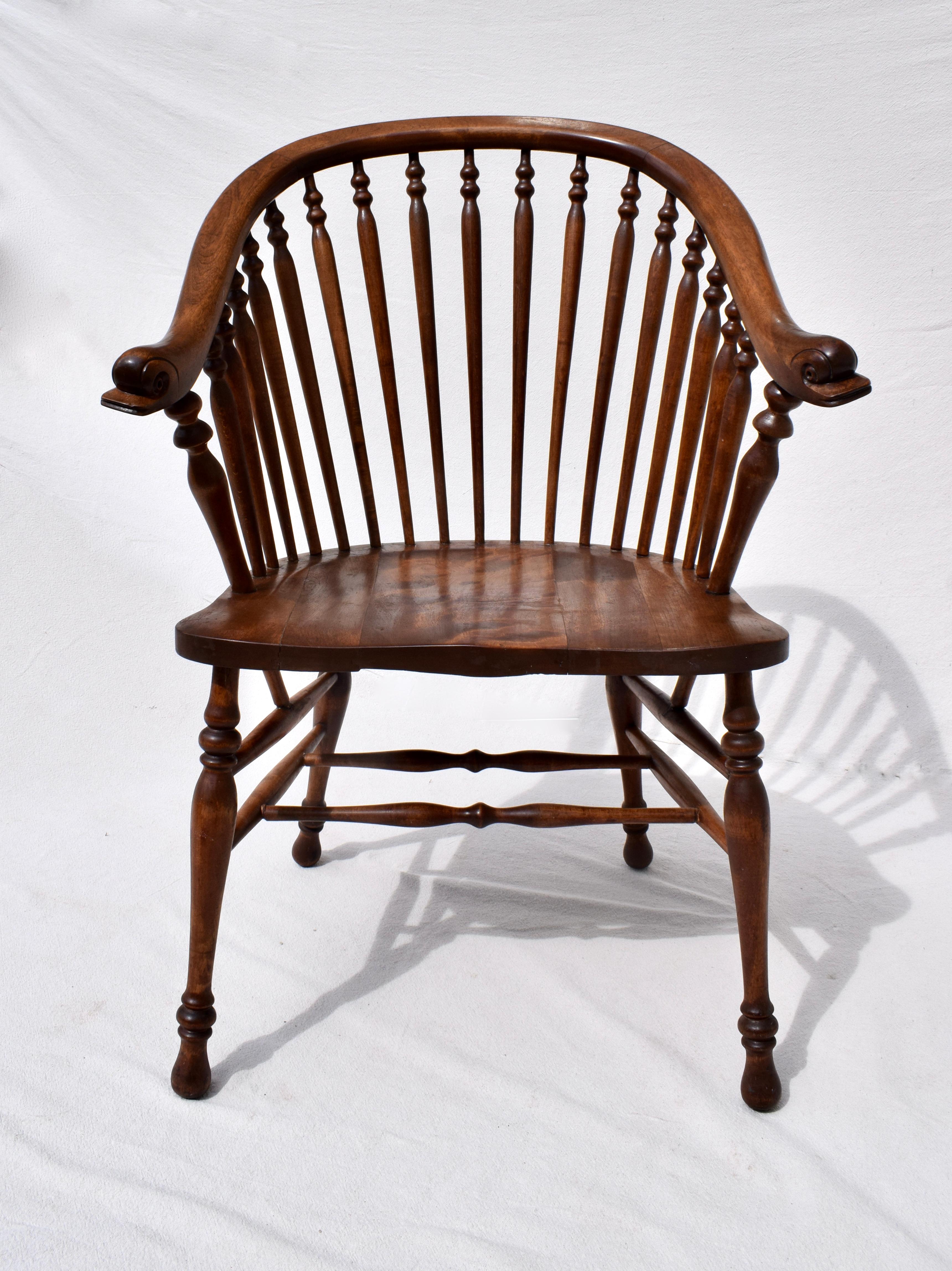 Upholstery 19th C. Windsor Style Chair with Dolfin Head Arms For Sale