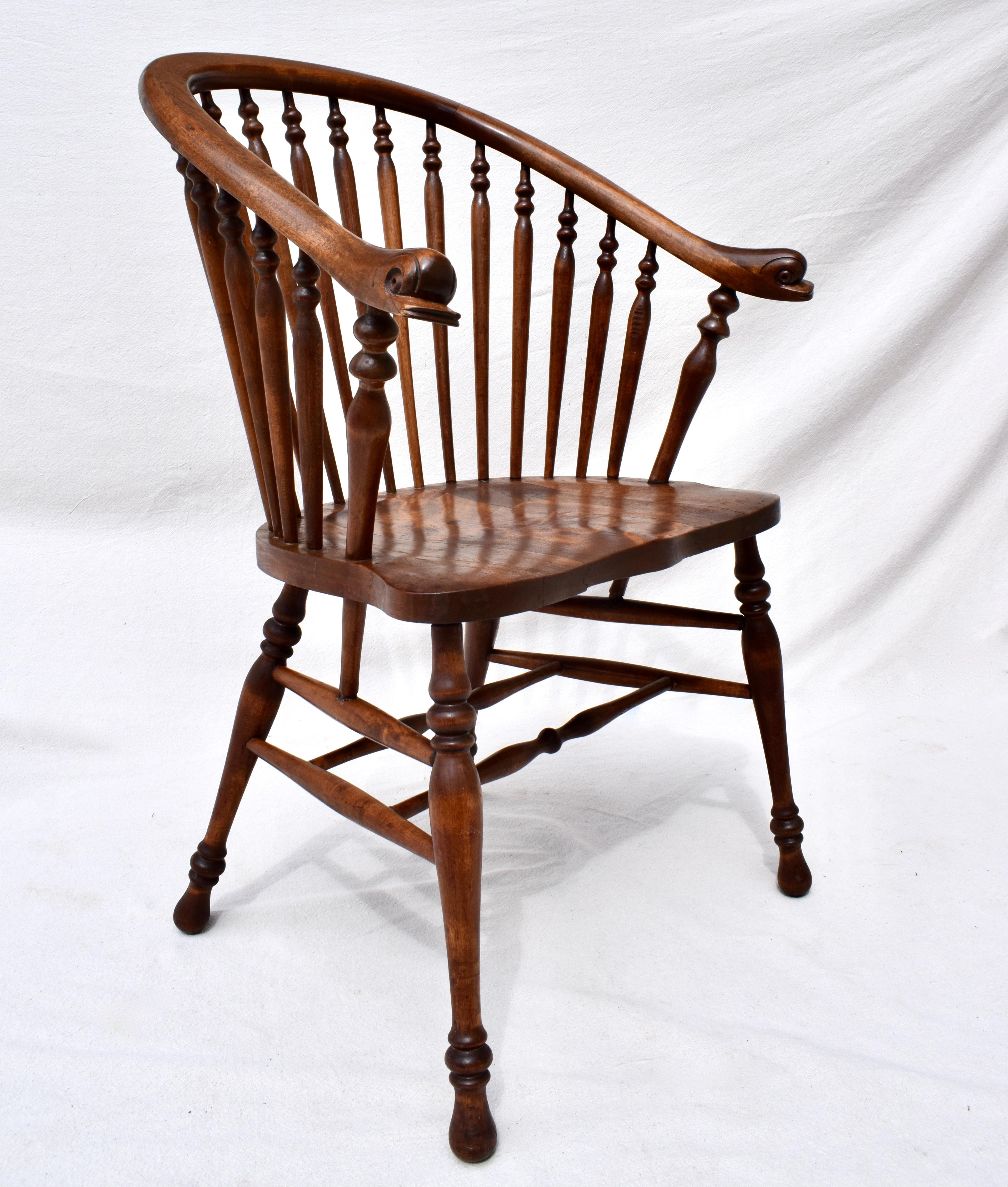 19th C. Windsor Style Chair with Dolfin Head Arms For Sale 2