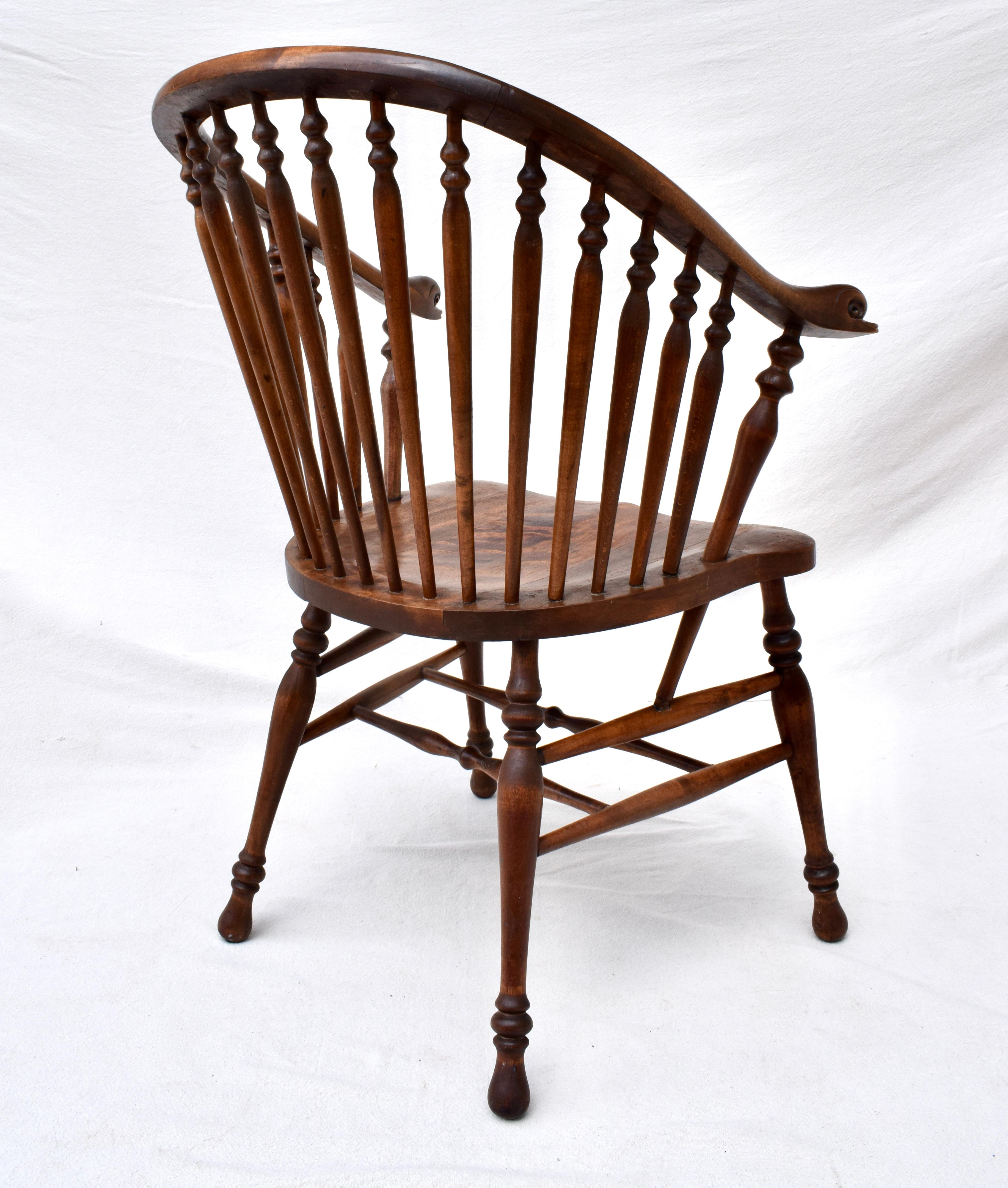 19th C. Windsor Style Chair with Dolfin Head Arms For Sale 4