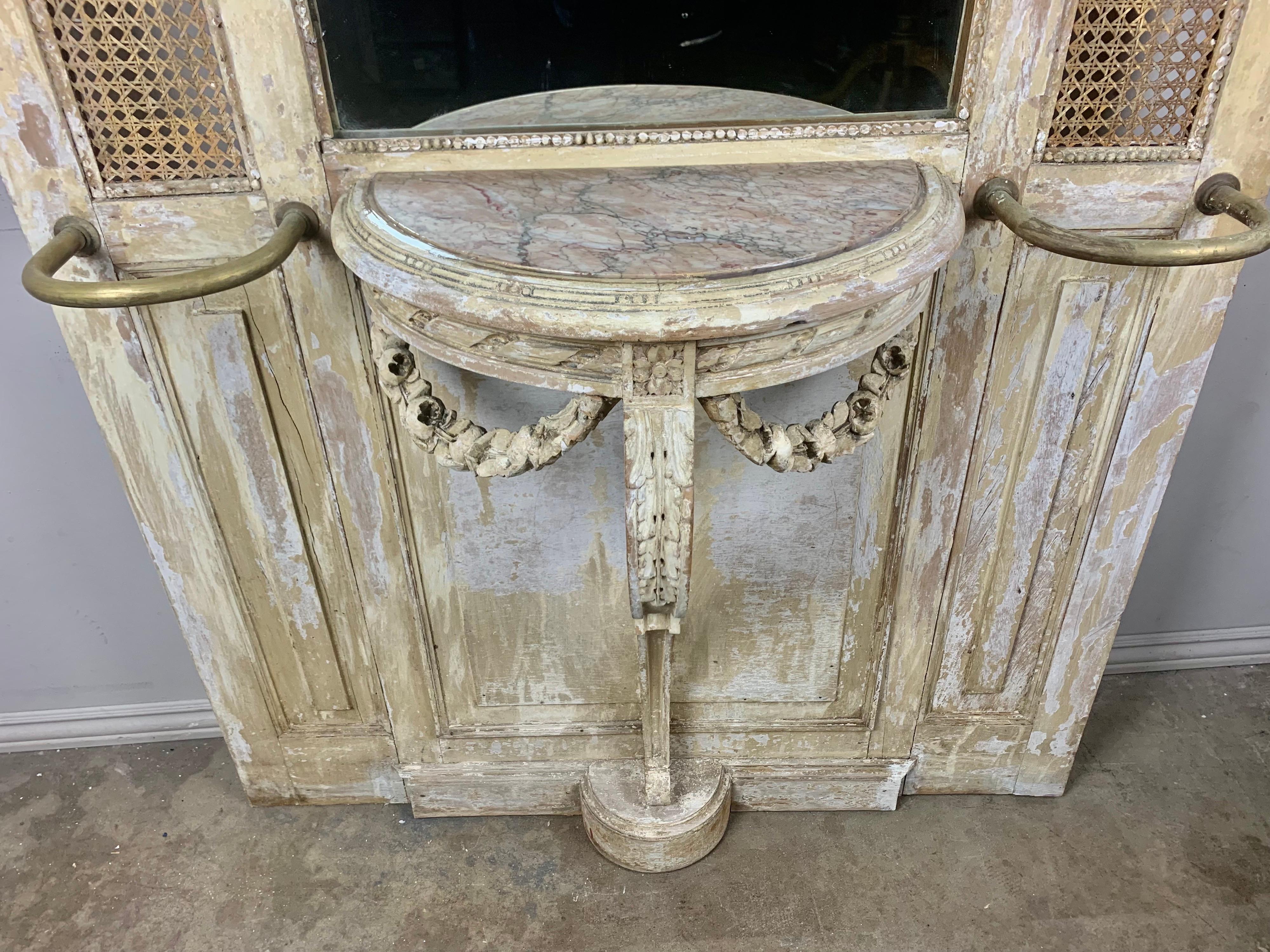 19th C. Wood and Painted French Hall Tree W/ Console In Distressed Condition In Los Angeles, CA