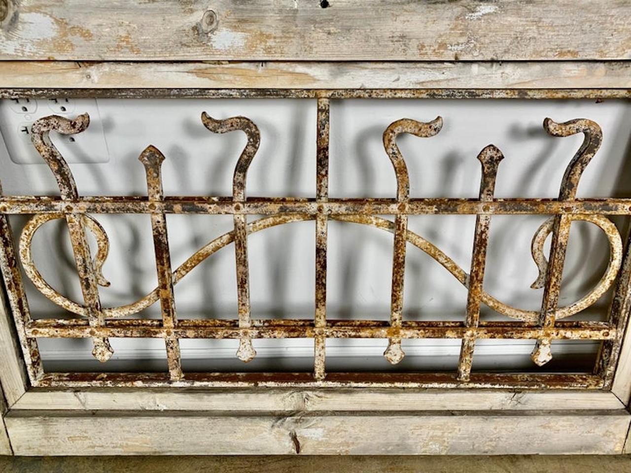 Hand-Carved 19th C. Wood and Wrought Iron Panel For Sale