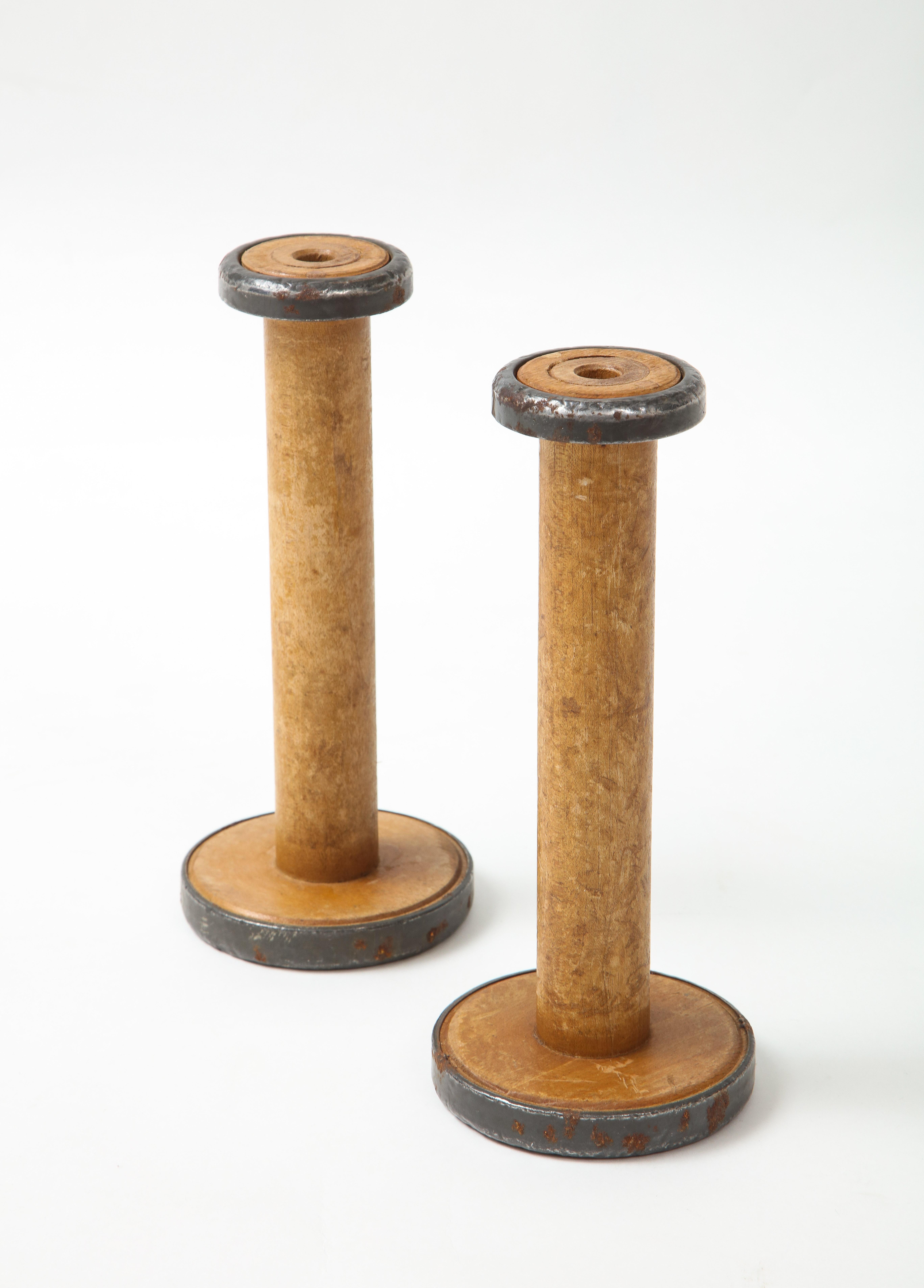 Arts and Crafts 19th C. Wood Spindle Candlesticks