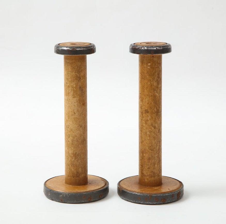Arts and Crafts 19th C. Wood Spindle Candlesticks For Sale