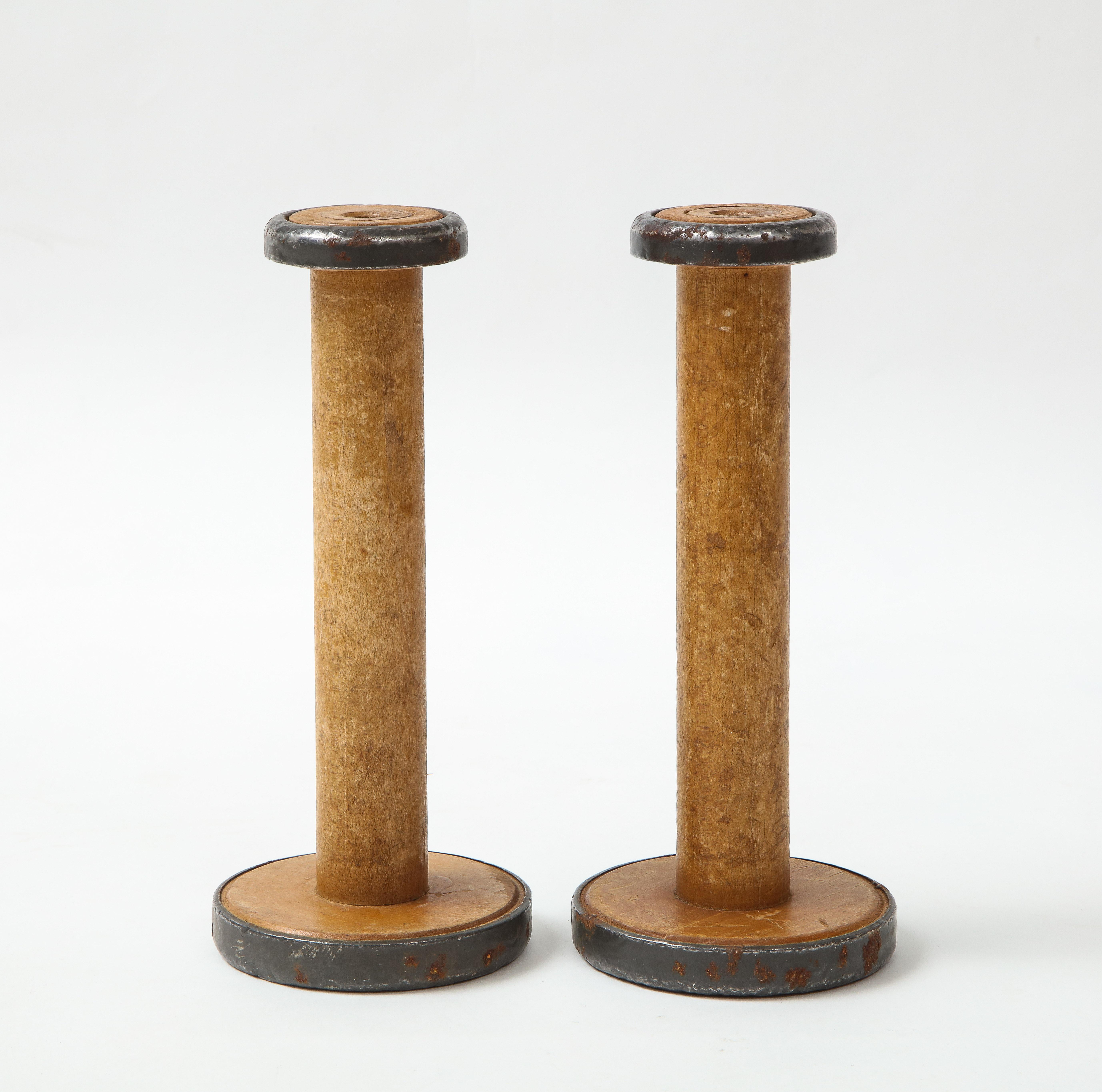 American 19th C. Wood Spindle Candlesticks
