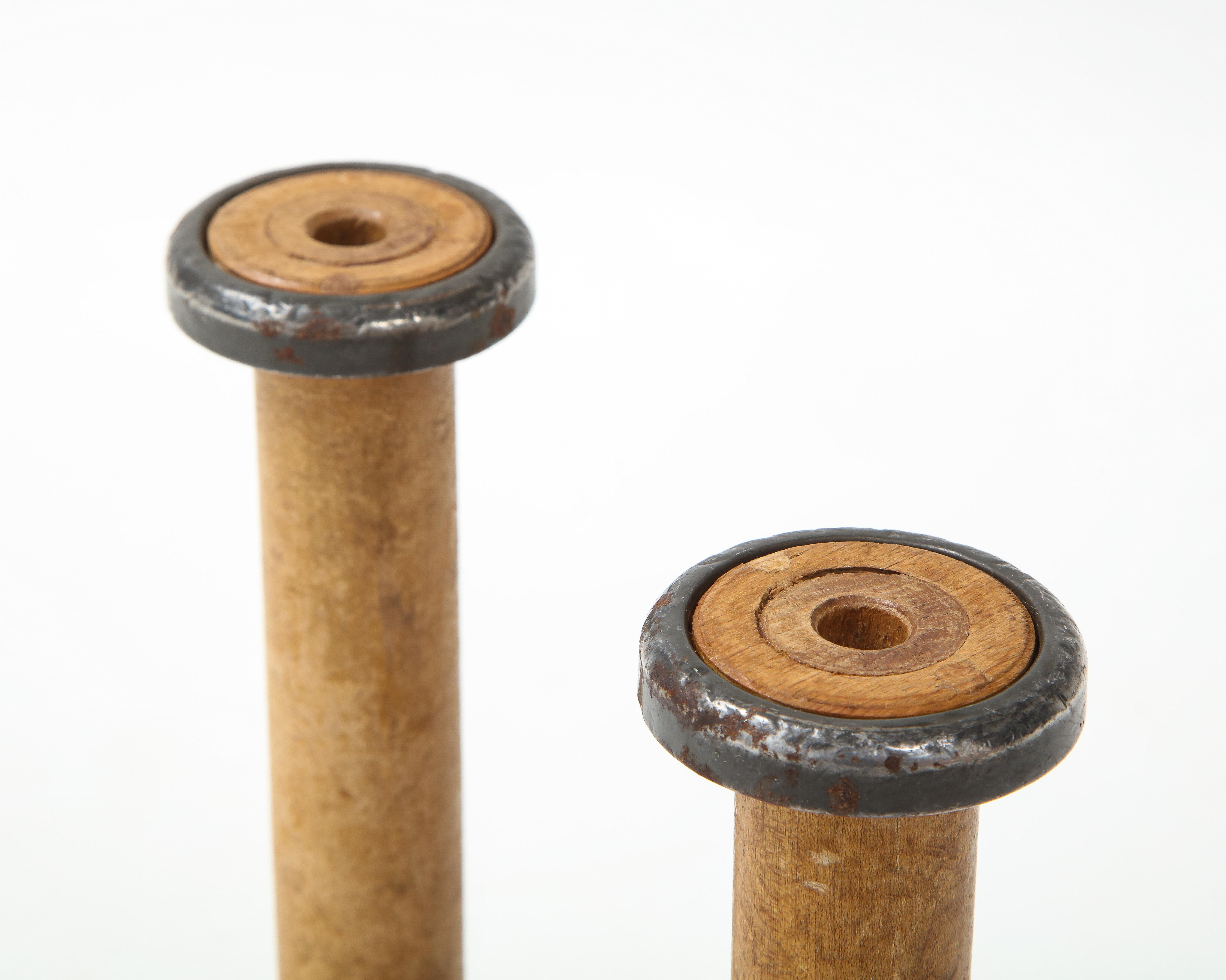 19th C. Wood Spindle Candlesticks In Good Condition In New York, NY