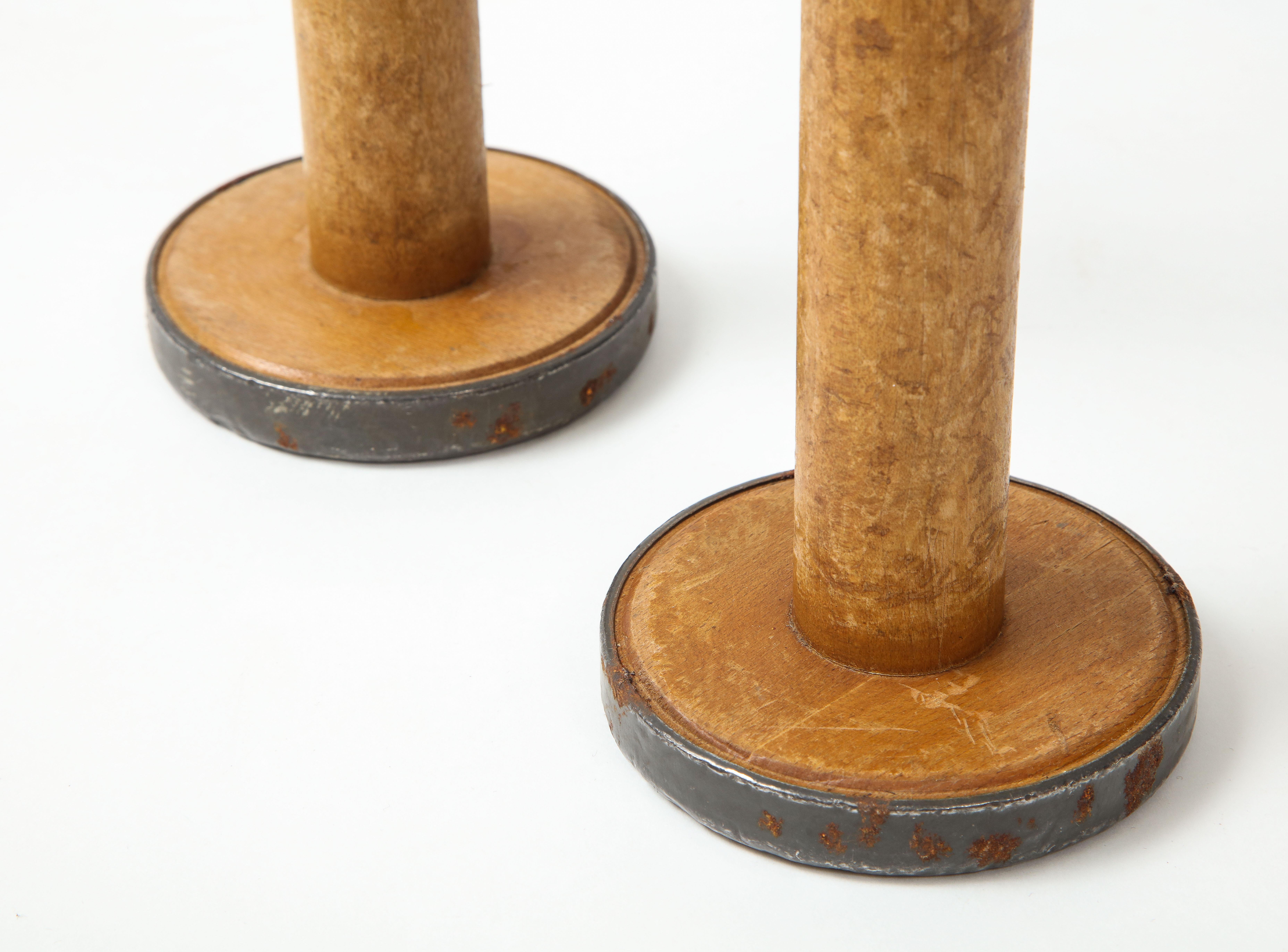 19th Century 19th C. Wood Spindle Candlesticks
